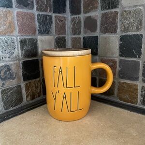 Rae Dunn Fall Y’all Orange Mug with Wooden Lid Topper